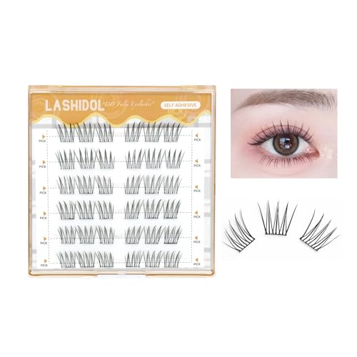 LASHIDOL 部分つけまつげ のり不要 すぐピタまつ毛 部分用 つけまつげ のり付き 束感まつ毛 つけま 接着剤付き付けまつげ ノリがいらないつけまつげ セグメント化された自己接着まつげ ナチュラル 人気 DIY 自然な (NO.05)のサムネイル