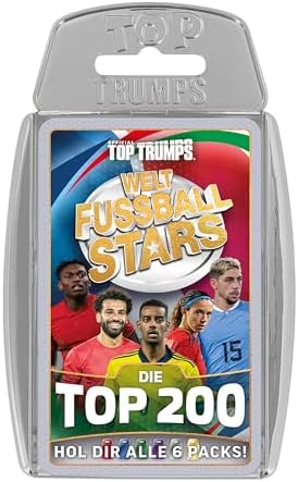 Top Trumps Weltfussballstars Top 200 Pack 5 Kartenspiel für Kinder – Klassisches Top 200 Pack 5 WFS Lernkartenspiel für Fußballfans – 2+ Spielern ab 6 Jahren – Deutsch
