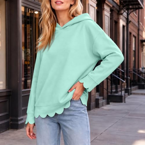 Hooded Sweatshirts for Women Cotton Scalloped Hem Trendy Sweat Shirts - image 3