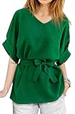 [Maison de TAO] [メゾンドタオ] ブラウス リボン 付き v ネック 半袖 チュニック トップス 春 夏 初秋 オフィス フォーマル 体型 カバー レディース (緑, L)
