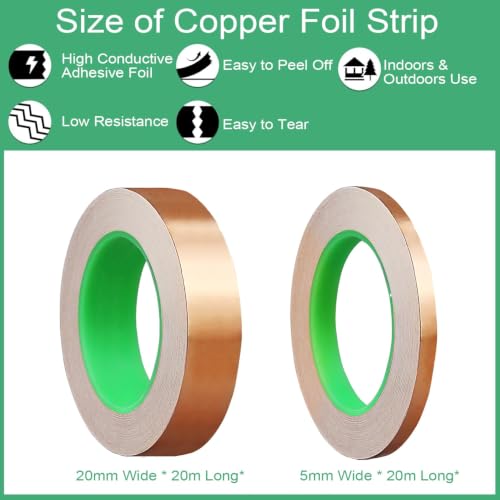 Image of 2Pcs Copper Tape Conductive for Wrapping & Ainsulating Wire | 2Size Double-Sided Conductive Copper Tape | Strong Adhesion & Shielding | Easy Cut & Flexible