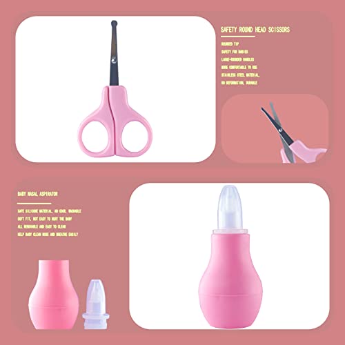 VZAYQUPXY Baby Grooming Kit, Baby Essentials for Newborns, Portable Baby Care Kit, Contains Baby Nail Clippers, Baby Comb, Baby Brush, Baby Ear Wax Removal Tool and More (10 in 1) (Pink)