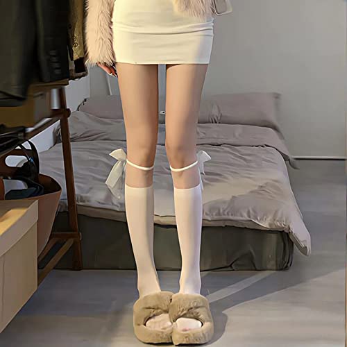 Fashion Hot Girls Mid-calf Socks Stitching Designed Bowknot Decor Girls Dress Under Knee Stocking Calf Socks4