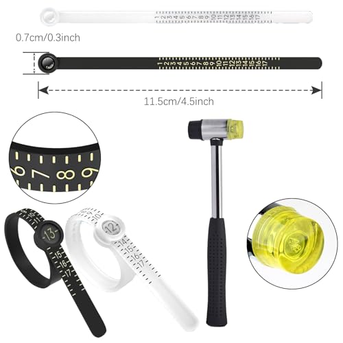 Ring Sizer Measuring Tool Set, Metal Mandrel Ring Sizers for Loose Rings Tool Aluminum with Ring Gauge US Size 1-13, Finger Size Stick Wire Wrap Rings Tools Jewelry Making Kit, 31pc - Thumbnail 5