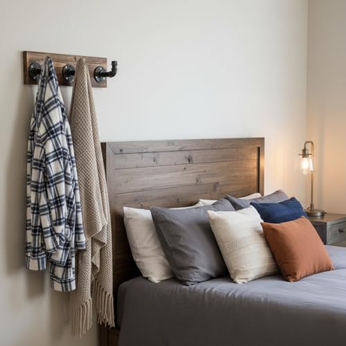 MyGift Wall Mounted Burnt Wood Coat & Hat Rack with 3 Hooks, Pipe Design by MyGift - Image 4