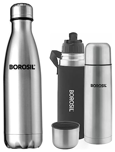 Image of Borosil Hydra Bolt - Vacuum Insulated Flask Water Bottle, 1L & Borosil Hydra Thermo Vacuum Insulated Flask Water Bottle, Black, 1000 ml