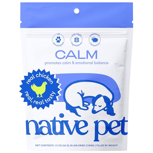 Native Pet Calm Dog Calming Chews – 30 Treats – Dog Melatonin for Small, Medium, Large Breeds – Natural Anxiety Relief, Calming & Sleep Aid – Puppy Essentials