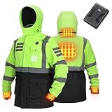KEMIMOTO Heated Safety Jacket Men with Battery, Longer Waterproof Winter jacket High Visibility for Work Outdoor Construction Yellow XL Hi-Vis