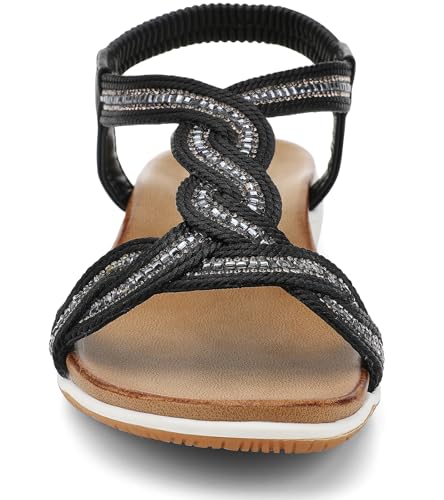 Image of UBFEN Flat Sandals For Women Dressy Arch Support Comfortable Casual Sandal With 2026 Rhinestone Braid Elastic Strap Summer Vacation