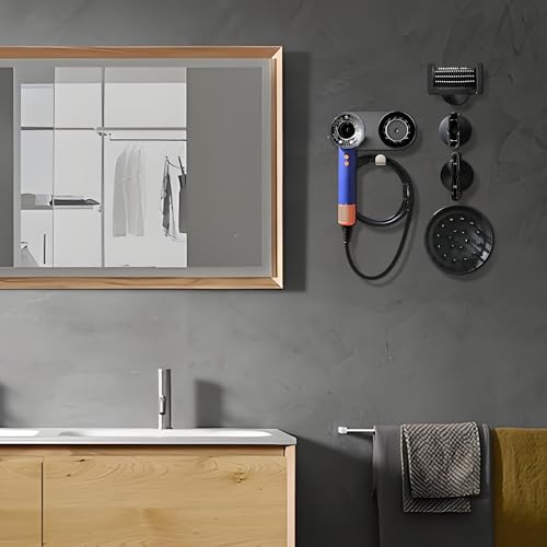 Support sèche-cheveux mural compatible Dyson en aluminium gris avec rangement de câble intégré - 7
