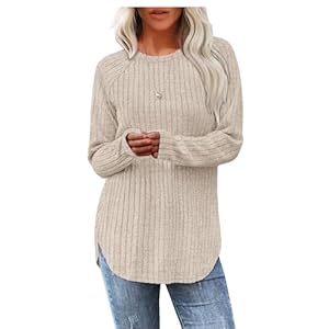 Jescakoo Long Sleeve Shirts for Women 2025 Fall Clothes Tunic Tops Loose Fit Lightweight Sweaters Curved Hem S-XXL