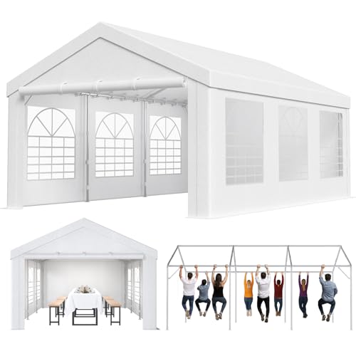 Homall Partyzelt 4x6,Metall Gestell Gartenzelt,Pavillon Wasserdicht 560g/m² PE-Plane,Zelt Stabil-18 Bodenhaken 4 Windfesten Seilen,UV-Schutz 50+Große Luxus Hochzeitszelt Gartenpavillon24m²,Weiß