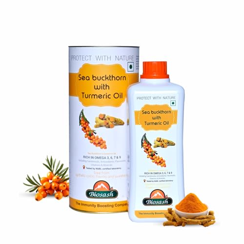 Image of Biosash Sea Buckthorn Juice with Turmeric Oil 250ml | From Certified Organic Berries, Cold-Pressed | Rich in Omega 3 6 7 9, Vitamins & Antioxidants | No Added Sugar, Herbal & Vitality | 50 Serves