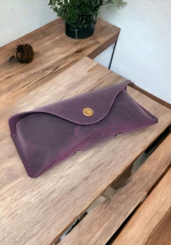 Image of Leather Eyeglass Case -Glasses Case - Sunglass Case - Genuine Leather Eyeglasses Case with Snap Closure