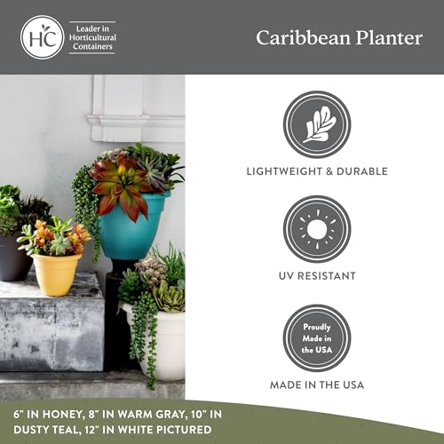 The HC Companies Caribbean Planter Pot - Outdoor & Indoor Plant Pot with Drainage Hole & Plug - Rolled Rim Plastic Pots for Plants & Flowers - Decorative Plant Pot (20" Cottage Stone, Pack of 1)