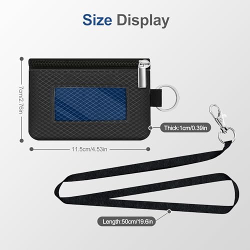 Image of Minimalist RFID Blocking Small Wallet with ID Window,WaterResistant Zip Id Case Wallet with Lanyard Keychain for Cards,Cash,Travel,Women,Men (Black /Electric Blue)