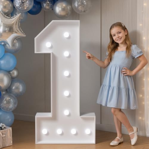 Image of JoyMuse 4FT Marquee Numbers 1, Large Light Up Numbers 1 for 1st 10th 30th 50th Birthday Decorations Cool White Light Number 1 for Anniversary Birthday Party Decor