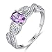 Hoisy Bague Femme, Bague Médaille Argent Feuilles Ovales en Filigrane de Zircon Violet Argent Ovale Zircone Cubique Taille 54