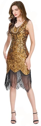 Image of Women Flapper Dresses 1920s V Neck Beaded Fringed Great Gatsby Club & Night Out Dresses