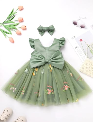 IMEKIS Toddler Baby Girls Satin Tulle Dress with Headband Embroidery Floral Strawberry Birthday Wedding Party Dresses4