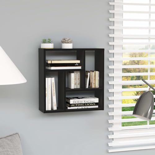 Cinyiqo Estantería de Pared, Estanteria Pared, Estanteria Baño, Balda Pared, Baldas Flotantes, Estante Cocina, Baldas Cocina, de aglomerado Negro 45,1x16x45,1 cm