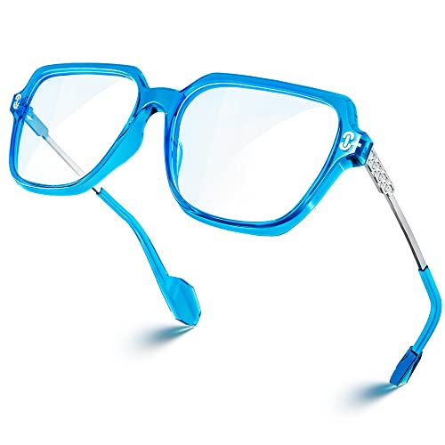 VISOONE Oversized Blue Light Blocking Glasses with Chic Square TR90 Frame and Metal Temple for Women Men REMY