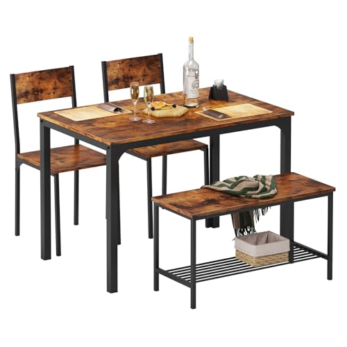 Miniatura 8 de Soges Juego De Mesa De Comedor Para 4 Personas, 110cm Juego De Mesa De Cocina Para 4, 2 Sillas Con Respaldo, Banco Para 2 Personas Con Estante De Almacenaje, Juego De Muebles Nido Para Comedor