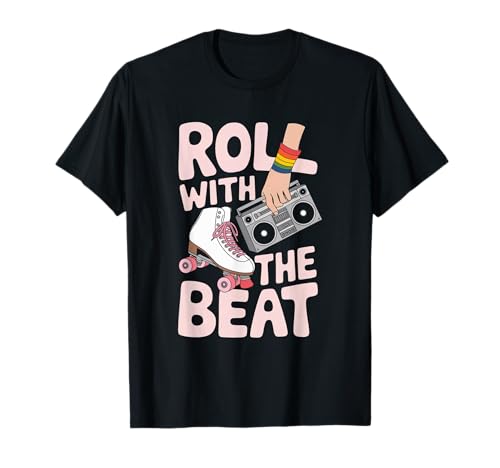 Pattini a rotelle retrò Roll With The Beat Funny anni '70 '80 pattinaggio Maglietta