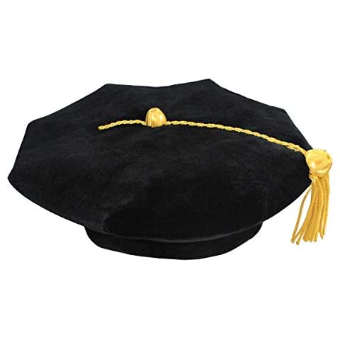 Herrenbek Doctoral Tam with Gold Bullion Tassel Unisex Black Velvet 8 Sided Graduation Tam,Black Cover