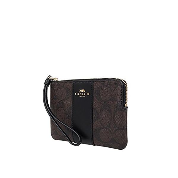Coach F58035 Corner Zip Wristlet in Signature Coated Canvas Brown Black