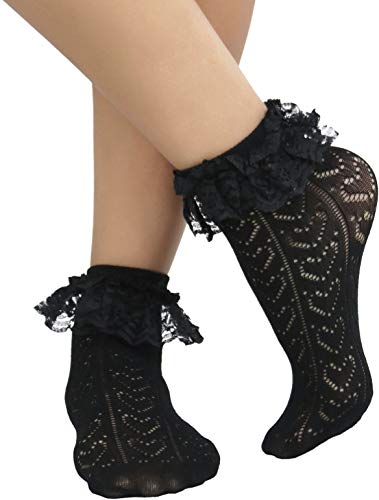 Image of ToBeInStyle Women's Indie Girl Ruffle Trim Heart Net Design Ankle High Fashion Socks