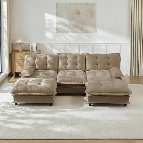 Image of Ottoman for Sectional Couches for Living Room, Light Coffee Ottoman Seat for Modern Chenille Deep Seat Sofa Set, Salas para Casa, High Back Cloud Couch Modular Sectional Sets
