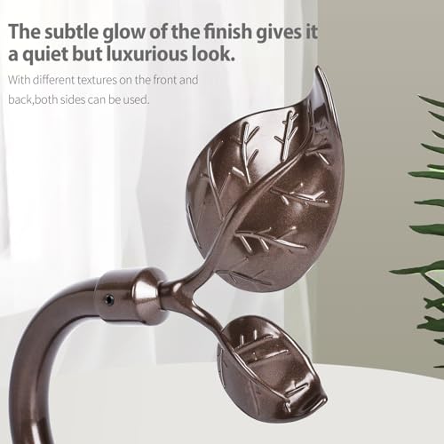 Image of Leaf Shaped Curtain Holdbacks 2pcs, Handmade Metal Curtain Side Holders for Wall, Antique Brass Curtain Tieback Hook Pull Backs for Drapes Window Home Decoration (Fluorescent Brown)