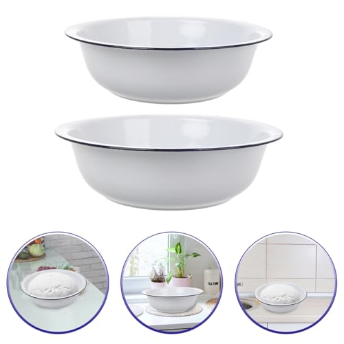 Set de 2 tazones esmaltados blancos de 30 y 32 cm miniatura 7
