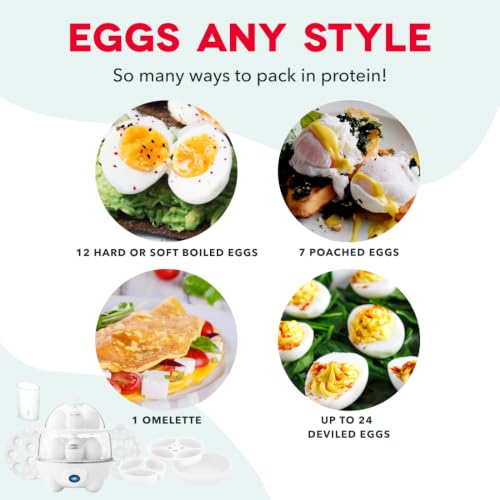 Dash Deluxe Egg Cooker - Boiler, Poacher & Steamer - Includes Measuring & Recipe Guide - Dishwasher Safe - BPA Free - Holds 12 Eggs, White