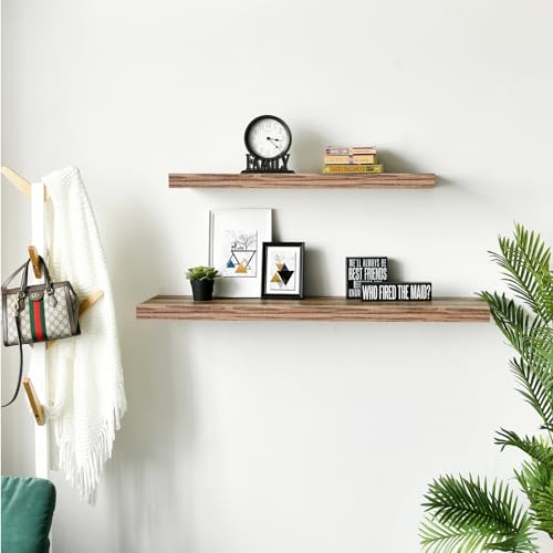 Image of WELLAND 36 inch Black Floating Shelf for Wall, Square Edge Wall Mounted Wood Bookshelf with Realistic Wood Grain, 8 Inch Deep Heavy Duty Hanging Storage Rack for Living Room, 35.43 x 11.81 x 2 Inch