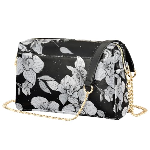 Sac à bandoulière pour femme noir floral petit format tendance en similicuir