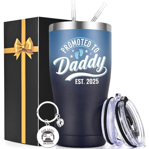 Lifecapido New Dad Gifts, Promoted to Daddy Est 2025 20oz Insulated Tumbler with Key Chain, First Father's Day Gifts for First Time Dad Daddy, Gradient