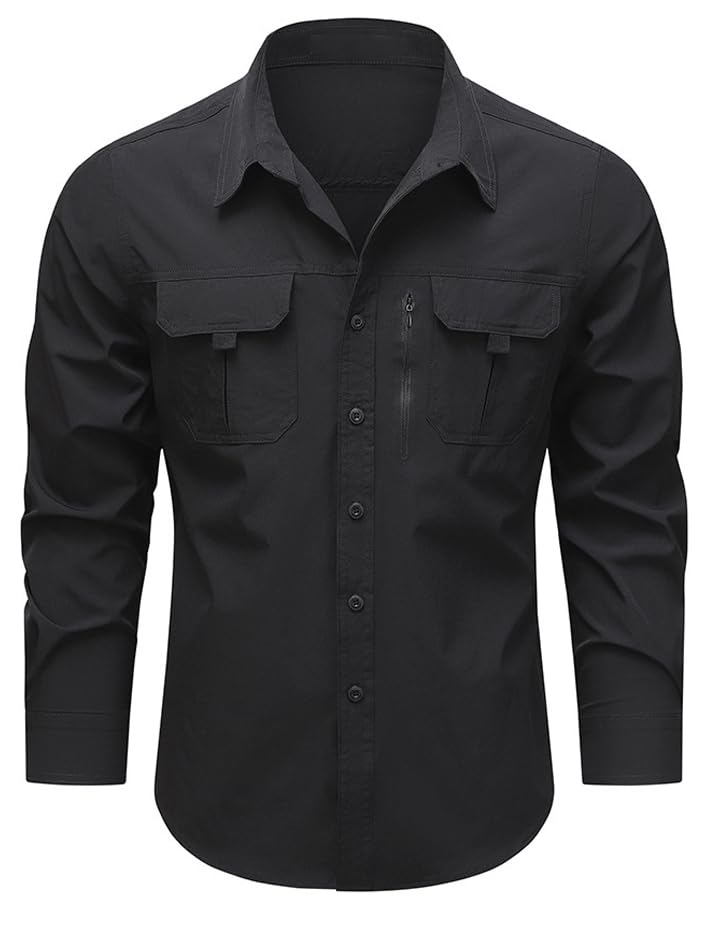 Men's Long Sleeve Tactical Shirts Military Work Fishing Shirts Button Down Breathable Outdoor Hiking Shirt