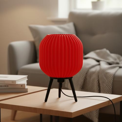 Image of Modern 3D Printed Table Lamp| Bedside Night Lamp | Warm Ambient Light for Bedroom, Living Room, Study Table & HomeDecor | Minimalist LED Desk Lamp for Cozy Lighting (Red)