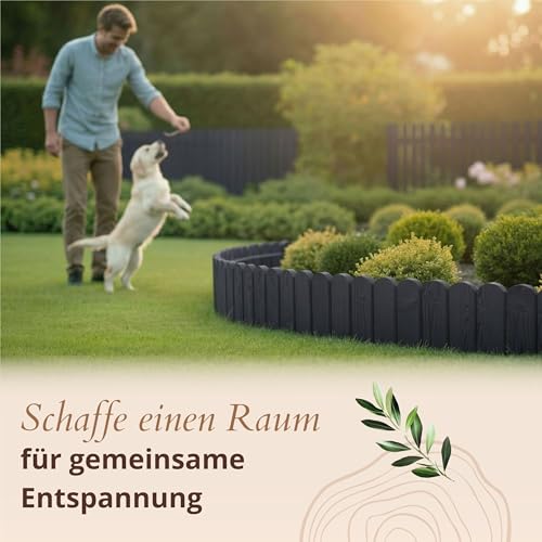 Floranica Beetumrandung Beeteinfassung 10 x 200 cm Anthrazit Rasenkante Holz Gartenzaun Holzzaun Flexibler Rollborder