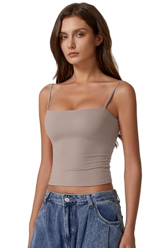 Image of QINSEN Women's Double Lined Basic Tank Top Adjustable Spaghetti Straps Sleeveless Camisole Shirts
