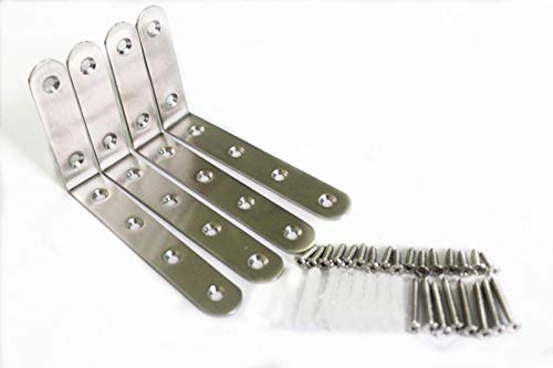 MHMYDZ 4 Pcs Stainless Steel Heavy Duty L Corner Brace Joint Angle Bracket Shelf Bracket Wall Hanging with Screws 125mmX75mm/5 InchX3 inch Decorative Corner Brackets Joint Angle Bracket