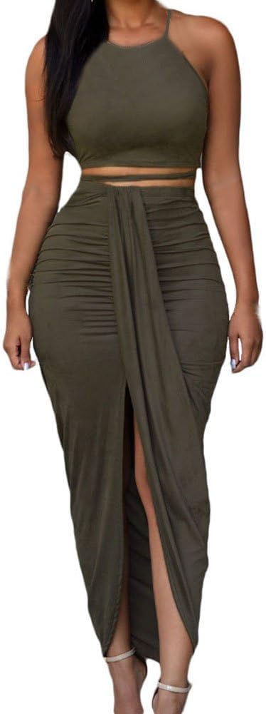 Sexy 2 piece skirt set, elegant bodycon maxi dress.