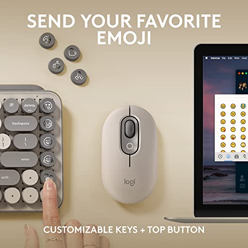 Image of Logitech POP Keys + POP Mouse - Wireless Keyboard and Bluetooth Mouse Combo with Typewriter-Style Mechanical Keys, Emoji Features, Cute Compact Design - Mist