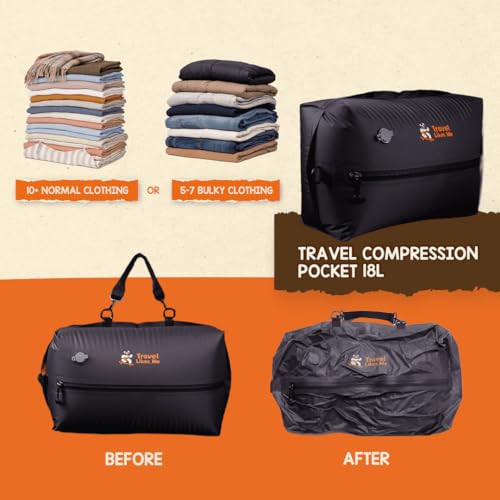 Image of Travel Likes Me Storage Vacuum Bags - Travel Essentials,Clothes Packing,Large Ziplock Bag with Vacuum,AirZip Lock Compression,Backpack Clothing,Space Suction (White, Black, 18L without pump)