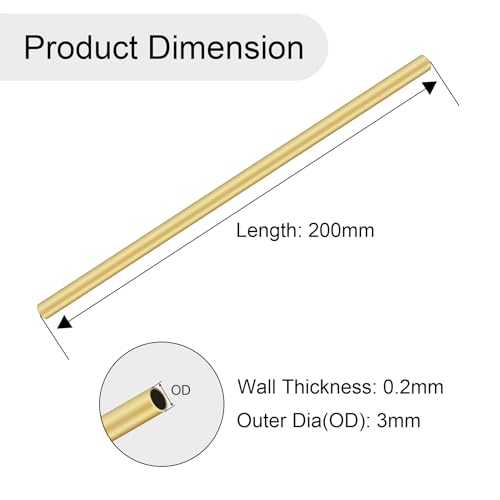 iMeistek Messingrohr, 3 mm Außendurchmesser x 0,2 mm Wandstärke, 200 mm Länge, nahtlos, gerade, runde Rohre für Gartenarbeit, Dekoration, Bastelarbeiten, 4 Stück