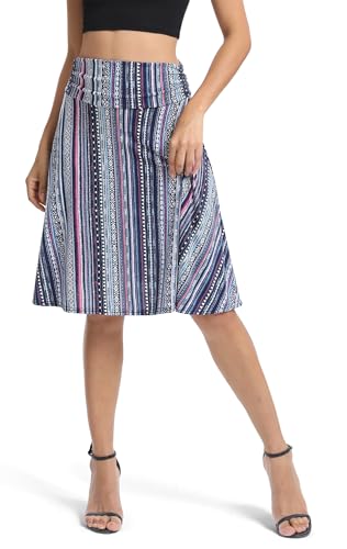 Image of Urban CoCo Women's Ruched High Waist Knee Length Jersey A-Line Stretchy Flared Casual Skirt