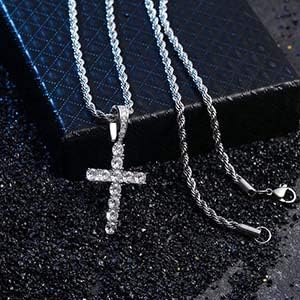 TOPGRILLZ Cross Necklace for Men Gold Necklace for Women Gold Heart Cross Jewelry 14K Silver Plated Solid Iced Cubic Zirconia Stainless Steel Pendant Chain - Image 4