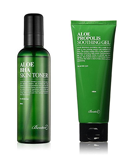 Benton Aloe BHA Skin Toner and Propolis Soothing Gel with Ponytail Elastics